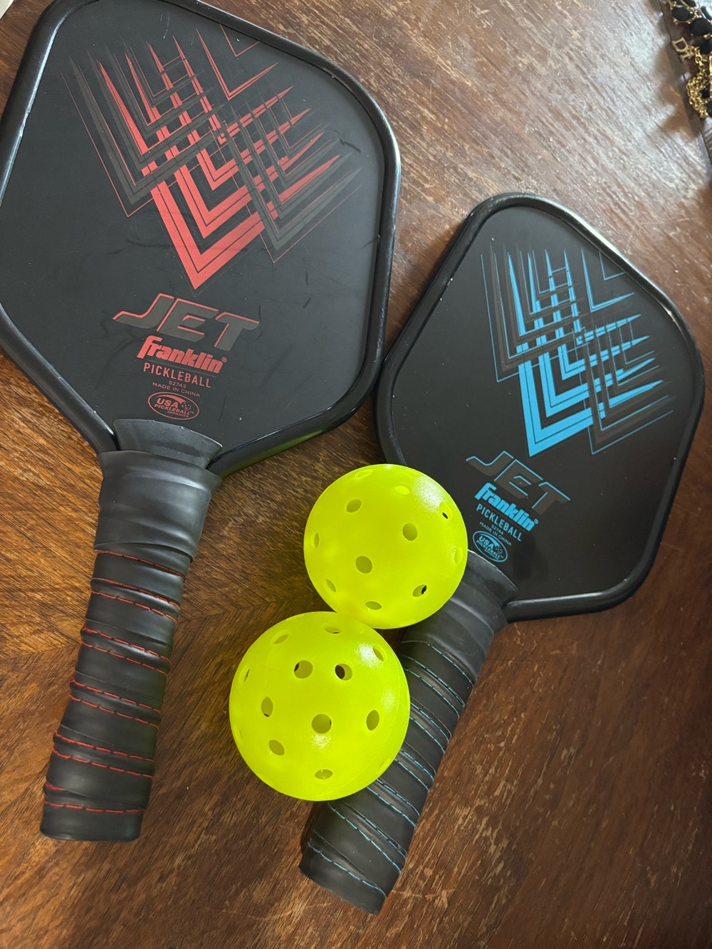 Franklin Jet Pickleball Paddle Set with Yellow Balls - Black/Red & Black/Blue